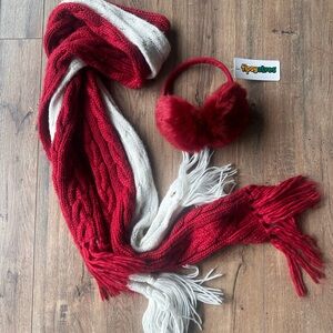 American Eagle Outfitters Red White Scarf Tipsy Elves Earmuffs
